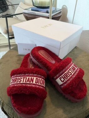 Christian Dior Shearling Slide Sandals